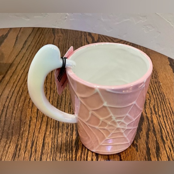 Hand Painted Pink Spider Web Halloween Mug with Ghost Handle - Picture 3 of 5